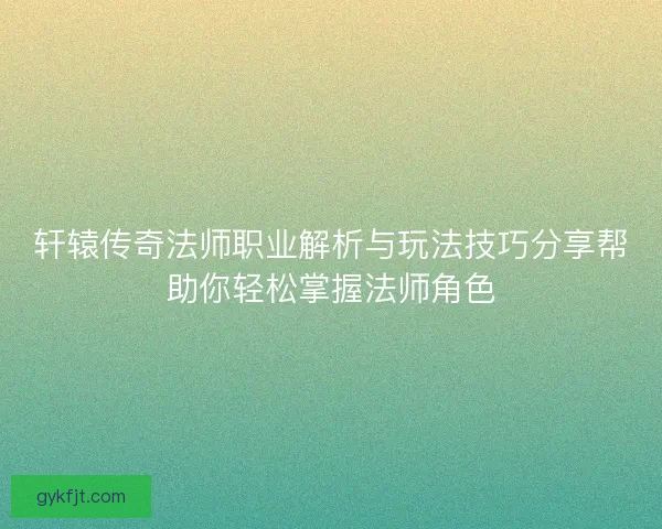 轩辕传奇法师职业解析与玩法技巧分享帮助你轻松掌握法师角色